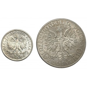 Zestaw 2 sztuk 2 złote oraz 10 złotych 1933 - Głowa Kobiety