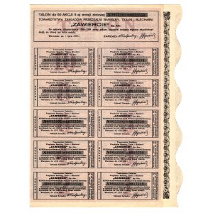 Towarzystwo Zakładów Przędzalni Bawełny Tkalni i Blecharni ZAWIERCIE - II -emisja - 50 x 100 złotych 1929