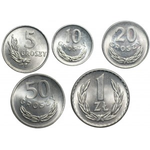 Zestaw 5 sztuk monet od 1 grosz do 1 złoty 1949