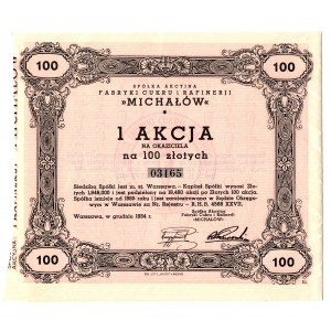 MICHAŁÓW Towarzystwo Akc. Fabryki Cukru i Refinery, 100 zl 1934