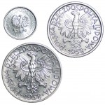 Zestaw 3 monet aluminiowych 5 groszy, 2 i 5 złotych 1958