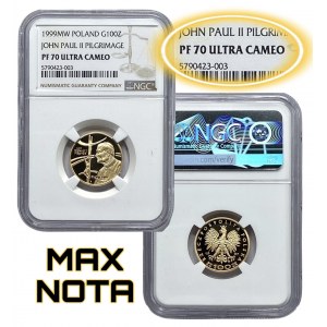 100 złotych 1999 - Jan Paweł II Papież Pielgrzym - NGC PF70 Ultra Cameo
