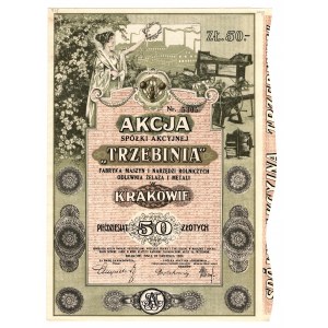 TRZEBINIA Fabryka Maszyn i Narzędzi Rolniczych Odlewnia Żelaza i Metali,50 zł 1924 rok