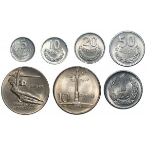 Zestaw 7 monet 5, 10, 20 i groszy oraz 1 i 10 złotych 1965