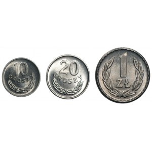 Zestaw 3 monet aluminiowych 10,20 groszy i 1 złoty 1966