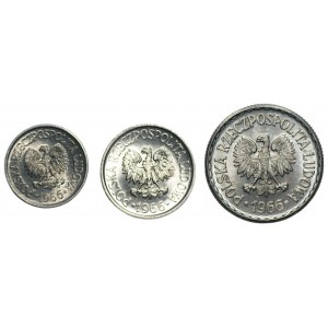 Zestaw 3 monet aluminiowych 10,20 groszy i 1 złoty 1966