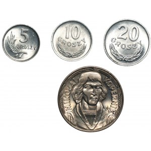 Zestaw 4 monet 5, 10,20 groszy oraz 10 złotych 1968