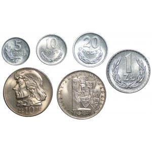 Zestaw 5 monet 5,10,20 groszy oraz 1 , 10 złotych 1970
