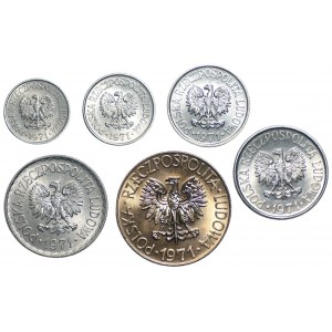 Zestaw 5 monet 5,10,20 i 50 groszy oraz 1 i 10 złotych 1971