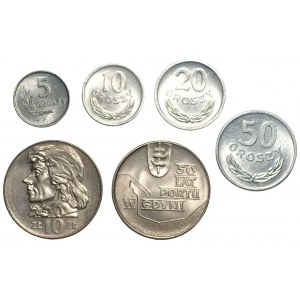 Zestaw 6 monet 5,10,20 i 50 groszy oraz 10 złotych 1972