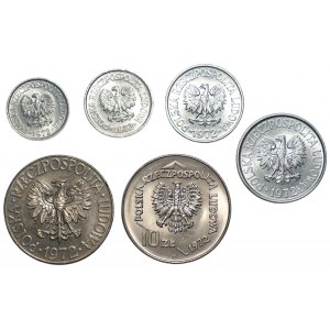 Zestaw 6 monet 5,10,20 i 50 groszy oraz 10 złotych 1972