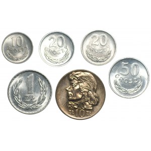 Zestaw 6 monet 10,20 i 50 groszy oraz 1 i 10 złotych 1973