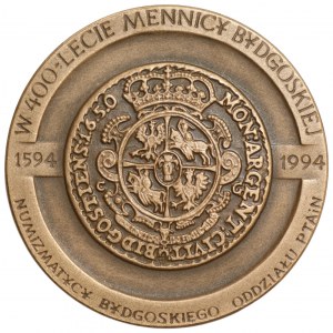 Medal w 400- lecie mennicy bydgoskiej 1594-19994 PTAiN Bydgoszcz