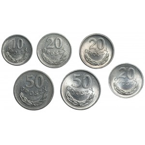 Zestaw 6 sztuk monet aluminiowych z PRL 1949-1975