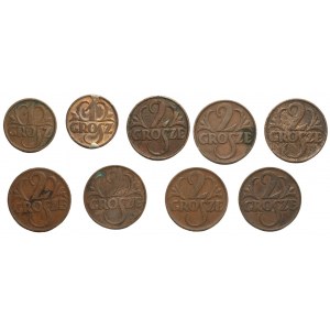Set of 8 pieces of 1 and 2 pennies 1928-1939