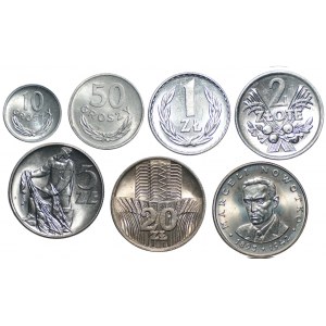 Zestaw 7 monet 10 i 20 groszy oraz 1, 2, 5 i 20 złotych 1974