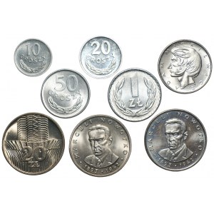 Zestaw 8 monet 10, 20 i 50 groszy oraz 1, 10 i 20 złotych 1976