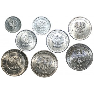 Zestaw 8 monet 10, 20 i 50 groszy oraz 1, 10 i 20 złotych 1976