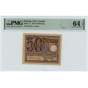Danzig, 50 fenig 1919 - purple - PMG 64 EPQ