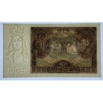 100 złotych 1934 - Ser. AX. - dwie kreski na dole marginesu - PMG 64