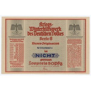 Winter Aid to the German Population, lottery ticket worth 50 fenigs 1939