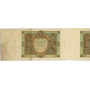 50 złotych 1929 - 3 sztuki NIEROZCIĘTE, bez serii oraz numeracji