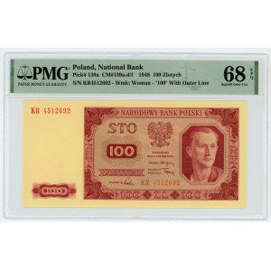 100 złotych 1948 - seria KR - PMG 68 EPQ - MAX nota