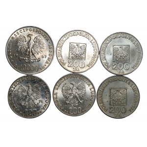 200 złotych 1974 200 złotych 1975, 1000 złotych 1987 - zestaw 6 sztuk