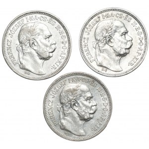 HUNGARY - set of 3 pieces 1 crown (1912-1915)