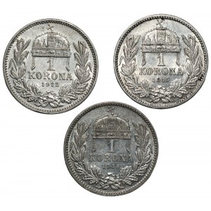 HUNGARY - set of 3 pieces 1 crown (1912-1915)
