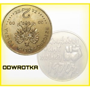 2 złote 2000 - Grudniowy bunt robotniczy 1970 - ODWROTKA o 180 stopni