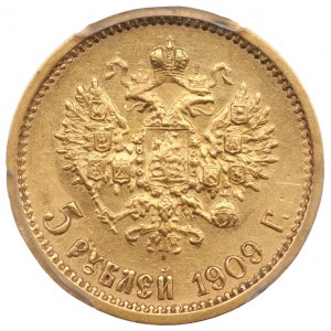 ROSJA - Mikołaj II - 5 rubli 1909 - PCGS AU58