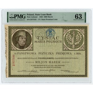 4 % State Bonus Loan - 1000 Polish marks 1920 - PMG 63