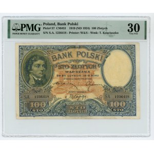 100 zloty 1919 - S.A. series. - PMG 30
