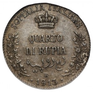 ITALIAN SOMALI - 1/4 rupee 1913 - GCN AU58