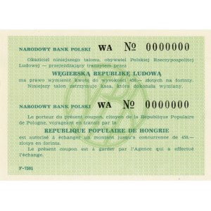 Narodowy Bank Polski - SPECIMEN Ser. WA 0000000 - Talon o wartości 450 złotych wymienialny na forinty