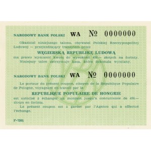 National Bank of Poland - SPECIMEN Ser. WA 0000000 - Talon with a value of 450 zlotys exchangeable into forints