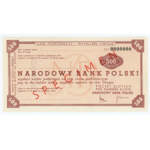 Traveler's check worth 500 zloty - SPECIMEN ser. AH 0000000