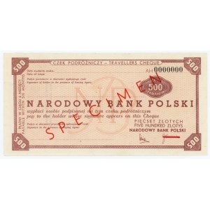 Traveler's Check worth 500 PLN - SPECIMEN ser. AH 0000000 with the name crossed out