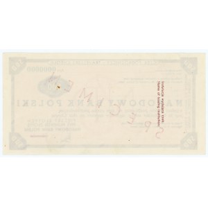Traveler's Check worth 500 PLN - SPECIMEN ser. AH 0000000 with the name crossed out