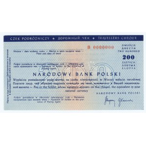 Czek Podróżniczy o wartości 200 złotych - WZÓR ser. B 0000000