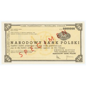 Czek Podróżniczy o wartości 200 złotych - SPECIMEN ser. AN 0000000