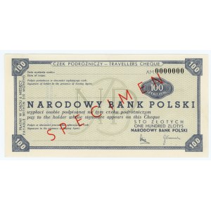 Czek Podróżniczy o wartości 100 złotych - SPECIMEN ser. AM 0000000