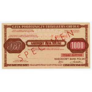 Narodowy Bank Polski - Czek Podróżniczy o wartości 1000 złotych - SPECIMEN ser. F 0000000