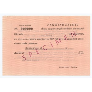 Zaświadczenie skupu zagranicznych środków płatniczych - SPECIMEN ser. AA 000000