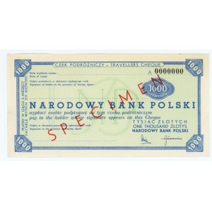 Traveler's check worth 1000 zloty - SPECIMEN ser. A 0000000 with the name crossed out