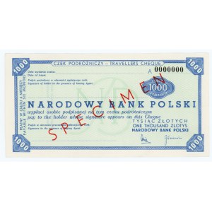 Czek Podróżniczy o wartości 1000 złotych - SPECIMEN ser. A 0000000