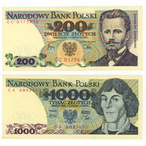 zestaw - 200 złotych 1982 i 1000 złotych 1979 - 2 sztuki