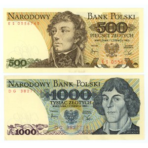 zestaw - 500 złotych 1982 i 1000 złotych 1982 - 2 sztuki