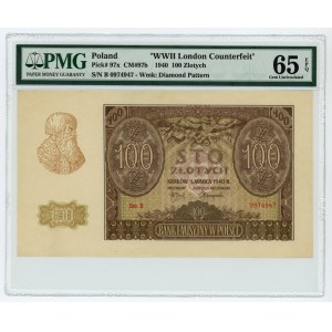 100 złotych 1940 - Fałszerstwo ZWZ - seria B - PMG 65 EPQ